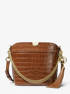 Bea Medium Crocodile-Embossed Leather Bucket Shoulder Bag | Michael Kors