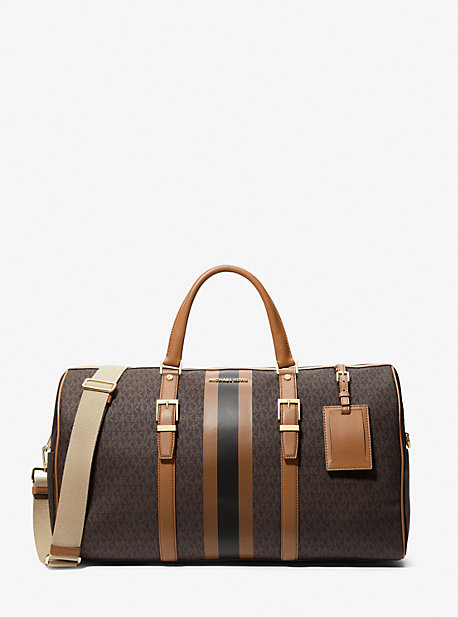 마이클 마이클 코어스 Michael Michael Kors Bedford Travel Extra-Large Logo Stripe Weekender Bag,BRN/ACORN
