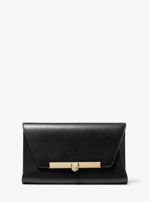 Michael Kors Large Chelsea Convertible Leather Clutch Black