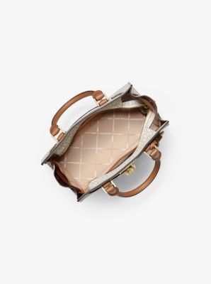 Bolso satchel Nouveau Hamilton pequeño de piel con logotipo in VAINILLA/BELLOTA | Michael Kors