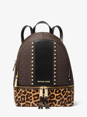 michael kors black leopard backpack
