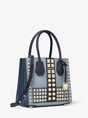 Mercer Medium Two-tone Pebbled Leather Accordion Crossbody Bag In Blue