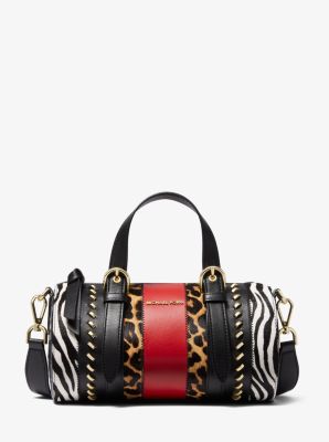 Stanton Medium Animal Print Calf Hair and Leather Barrel Bag