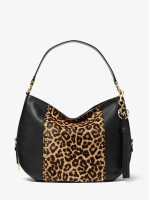 Brooke Large Leather and Leopard Calf Hair Shoulder Bag | Michael Kors