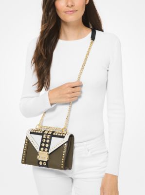 Whitney Small Studded Tri-Color Saffiano Leather Shoulder Bag