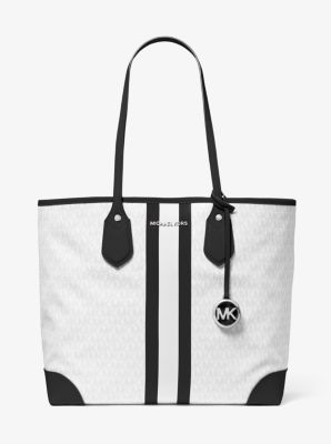 monogram colorblock stripe shopper tote bag