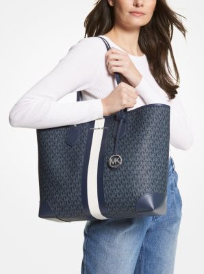 Eva Large Logo Stripe Tote Bag in ADM/PLBL/OPW | Michael Kors