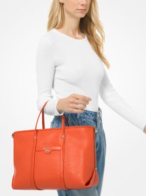 Michael Kors Beck Bright Red Large Pebble Leather Tote Bag