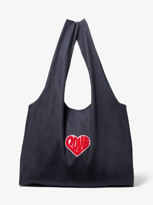Watch Hunger Stop LOVE Denim Tote Bag | Michael Kors