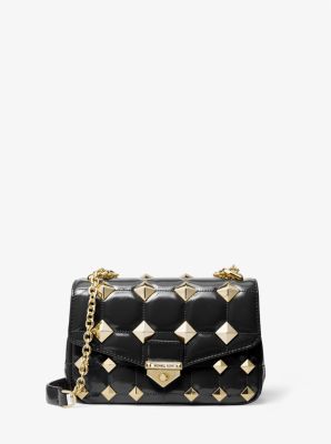 Michael Kors Black Quilted Leather Gold Tone Studded Tote Handbag