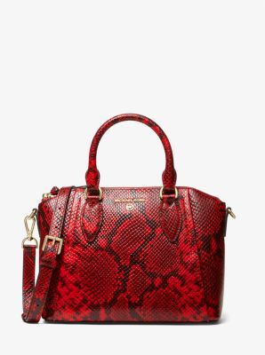 Michael Kors Red Snake Embossed Leather Satchel Crossbody Bag