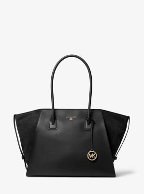 Michael Kors Women Large Leather Suede Shoulder Tote Bag Handbag Purse  Black MK