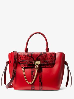 Michael Kors Red Snake Embossed Leather Satchel Crossbody Bag