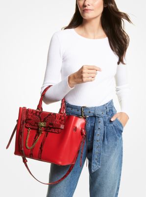 Michael Kors Red Snake Embossed Leather Satchel Crossbody Bag