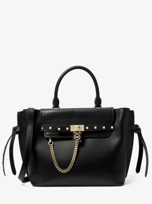 Michael Kors Hamilton Black Quilted Patent Leather Padlock Handbag