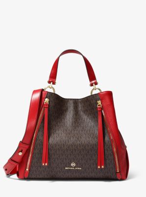 Brooklyn Large Logo and Pebbled Leather Tote Bag | Michael Kors