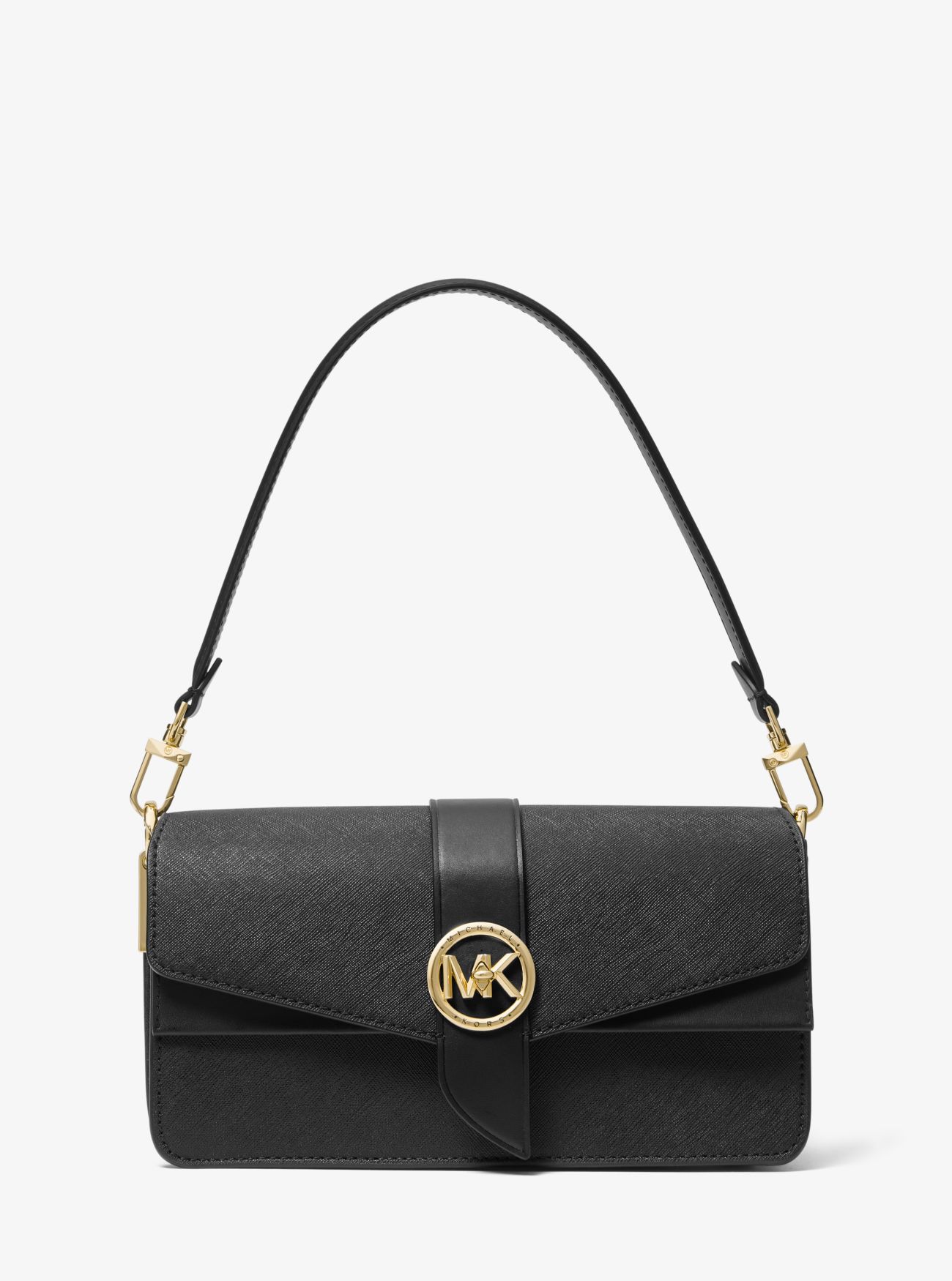 MK Greenwich Medium Saffiano Leather Shoulder Bag - Black - Michael Kors