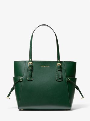 Michael Kors Voyager Travel Shoulder Tote Moss Green Small Crossgrain  Leather 