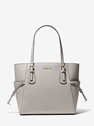 Voyager Small Saffiano Leather Tote Bag - PEARL GREY - 30H1GV6T4T