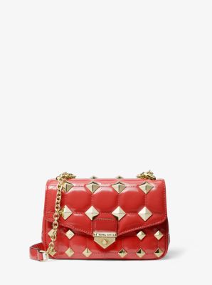 Michael Kors Soho Studded Quilted Sangria Glazed Leather Crossbody