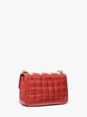 Michael Kors Ladies Soho Small Studded Quilted Patent Leather Shoulder Bag  - Crimson: Handbags
