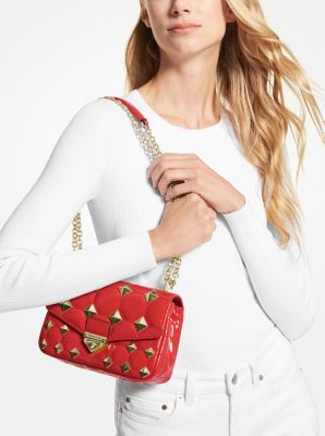 SoHo Small Studded Quilted Patent Leather Shoulder Bag