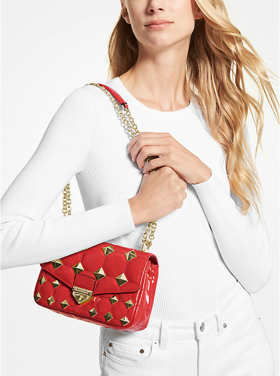 SoHo Small Studded Quilted Patent Leather Shoulder Bag image number 3