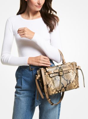 Hamilton Legacy Small Snake Embossed Leather Belted Satchel | Michael ...