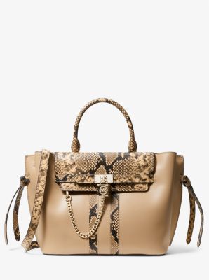 Michael Kors Hamilton Legacy Large Leather Belted Satchel For Women (Brown, FS)