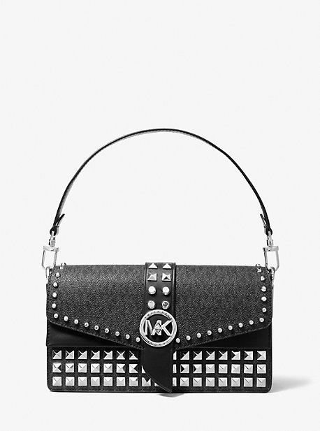 마이클 마이클 코어스 그린위치백 미디움 Michael Michael Kors Greenwich Medium Studded Logo Shoulder Bag,BLACK