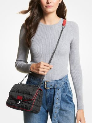 Soho Large Quilted Signature Logo Nylon Shoulder Bag