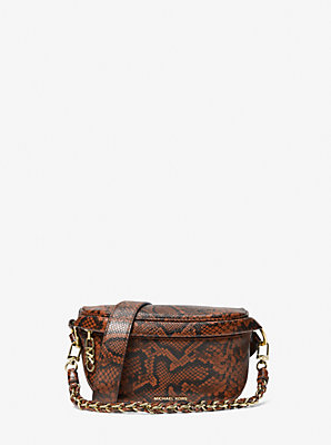 Michaelkors Slater Extra-Small Snake Embossed Leather Sling Pack,LUGGAGE