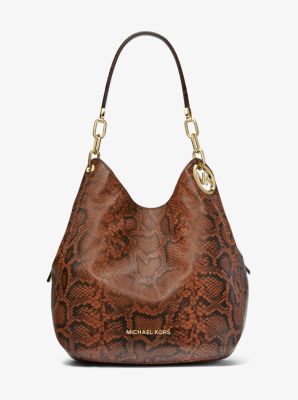 Lillie Large Snake Embossed Leather Shoulder Bag Michael Kors