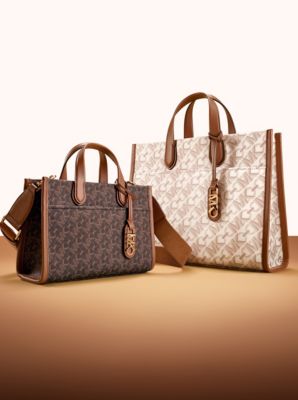 Michael Michael Kors Large Chain-Link Monogram Grab Tote Bag, Vanilla/Luggage, Women's, Handbags & Purses Tote Bags & Totes