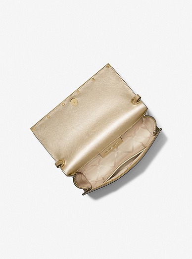 Michael Kors Mona Large Metallic Leather Clutch - Pale Gold