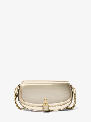 Michaelkors Mila Small Metallic Leather Shoulder Bag,PALE GOLD