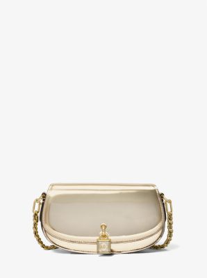 Michael Kors Mila Small Metallic Leather Shoulder Bag In Gold