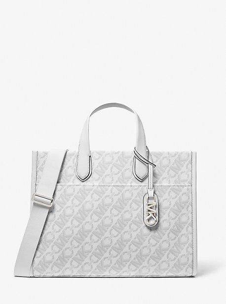 Shop Michael Kors Gigi Large Empire Signature Logo Tote Bag In Grey