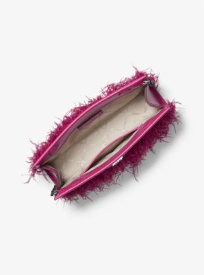 Tabitha Large Feather Embellished Leather Clutch image number 1