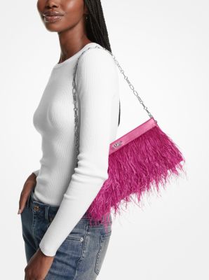 Tabitha Large Feather Embellished Leather Clutch image number 2