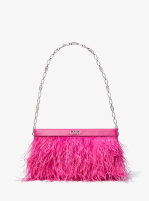 Tabitha Large Feather Embellished Leather Clutch | Michael Kors