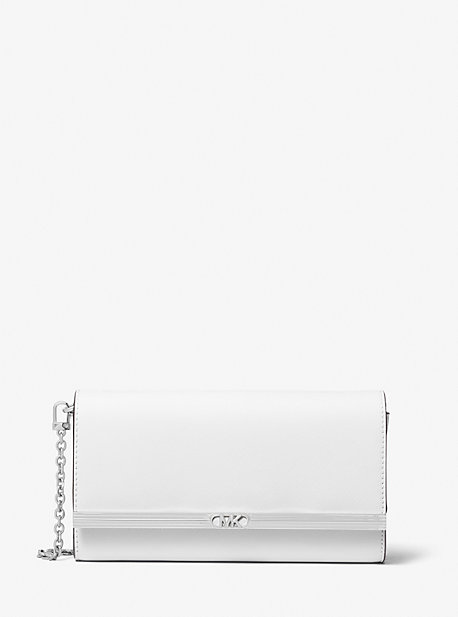 Shop Michael Kors Mona Large Saffiano Leather Clutch In White
