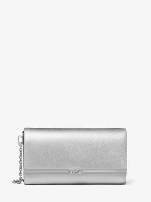 Mona Large Metallic Saffiano Leather Clutch image number 0