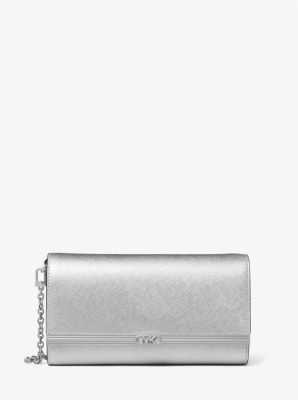 Clutch Mona van metallic saffianoleer, groot image number 0