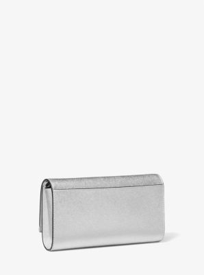 Mona Large Metallic Saffiano Leather Clutch image number 2
