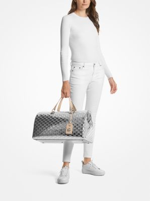 Silver mirror-effect shopper bag