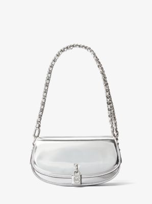 Michael Kors Mila Small Metallic Leather Shoulder Bag In Silver