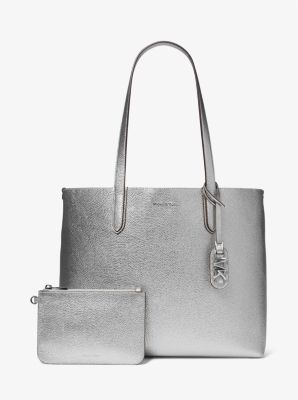 Silver tote bag with zip on sale