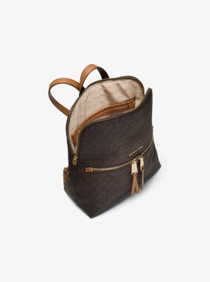 Rhea Medium Slim Logo Backpack in BROWN | Michael Kors