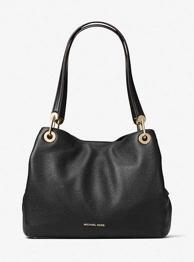 Michael Kors Black Leather Shoulder Bag Gold Chain
